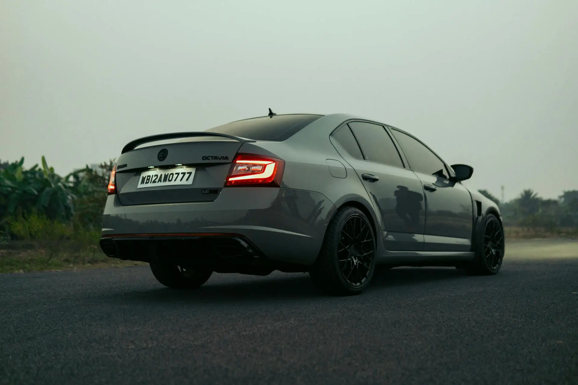 Grauer Skoda Octavia von hinten